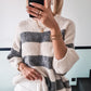 Weicher Strickpullover Alice gestreift - beige-grau