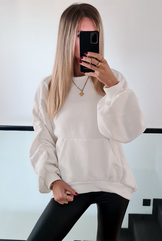 Sweatshirt Ivy mit gerafftem Arm - weiß
