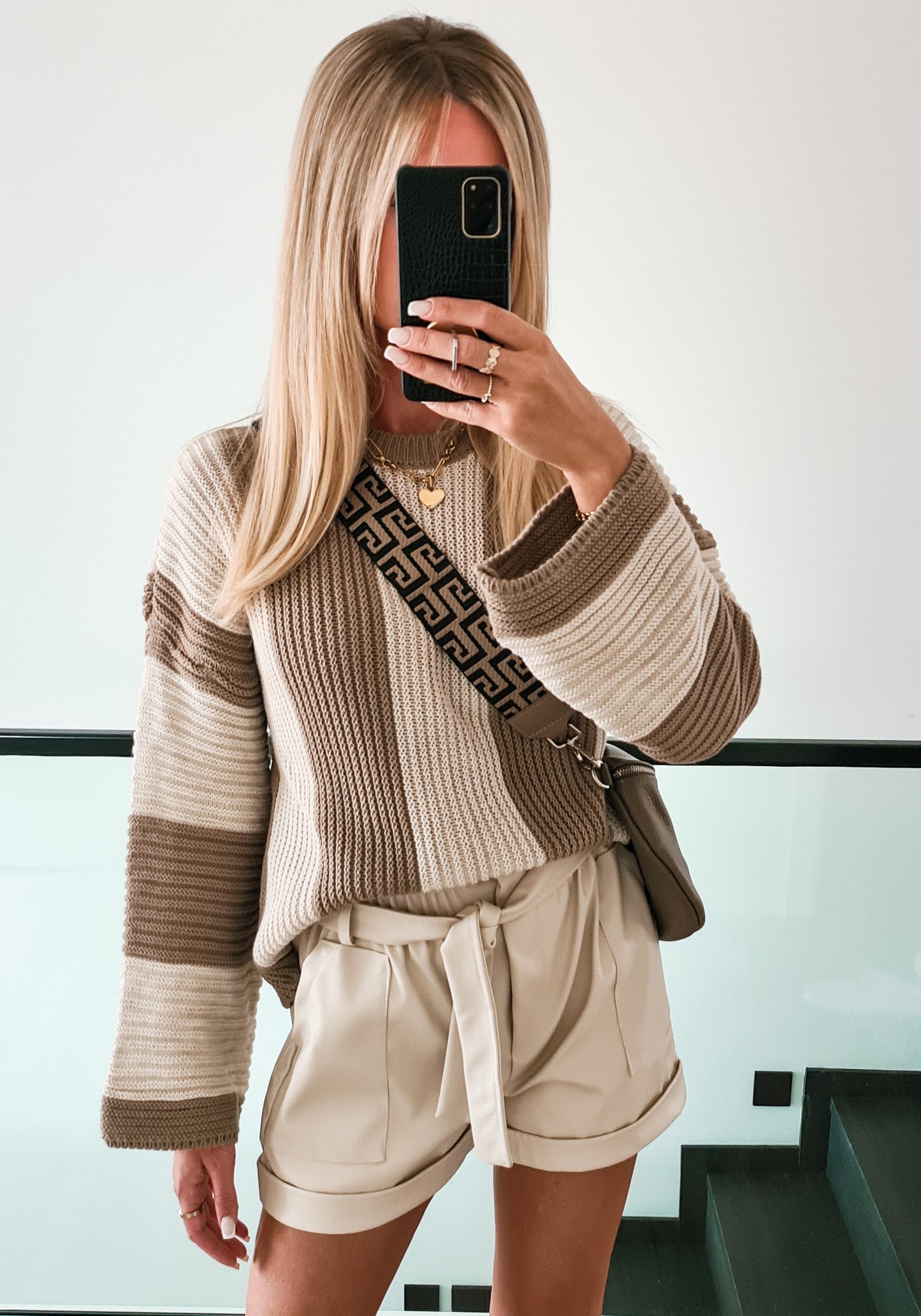Strickpullover m. Blockstreifen Isi - beige-taupe