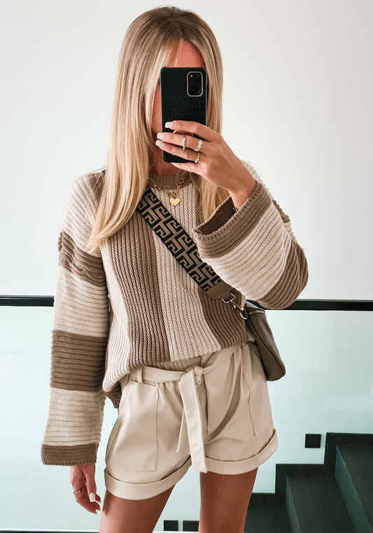 Strickpullover m. Blockstreifen Isi - beige-taupe