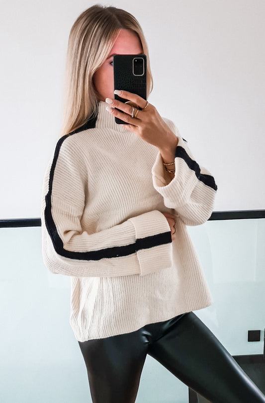 Rollkragenpullover m. Kontraststreifen - Alissa