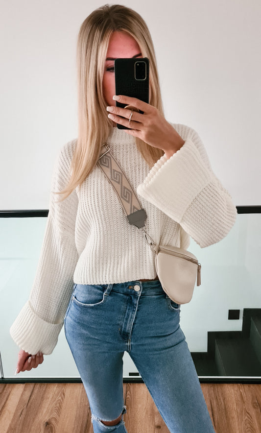 Strickpulli m. seitlichem Schlitz Ally kurz - wollweiß