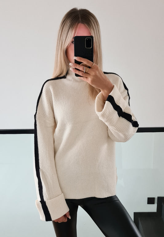 Rollkragenpullover m. Kontraststreifen - Alissa