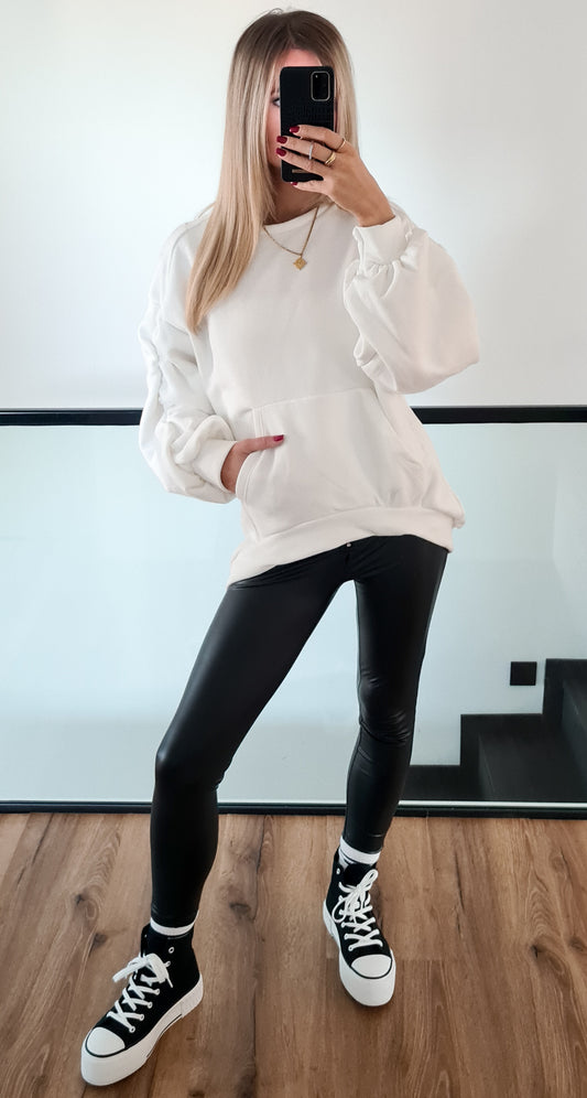 Sweatshirt Ivy mit gerafftem Arm - weiß