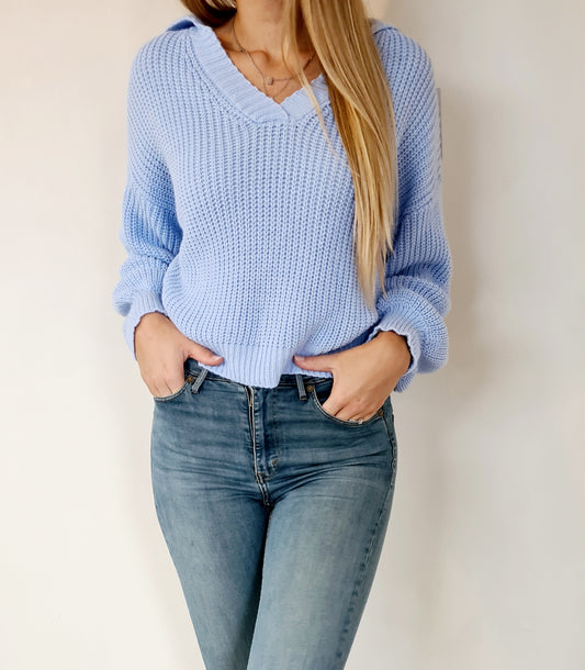 Strickpullover mit Polokragen Penny -  hellblau