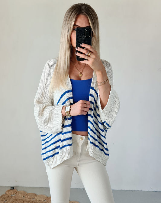 Strickjacke Sonja - weiß-blau