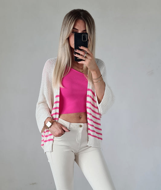 Strickjacke Sonja - weiß-pink