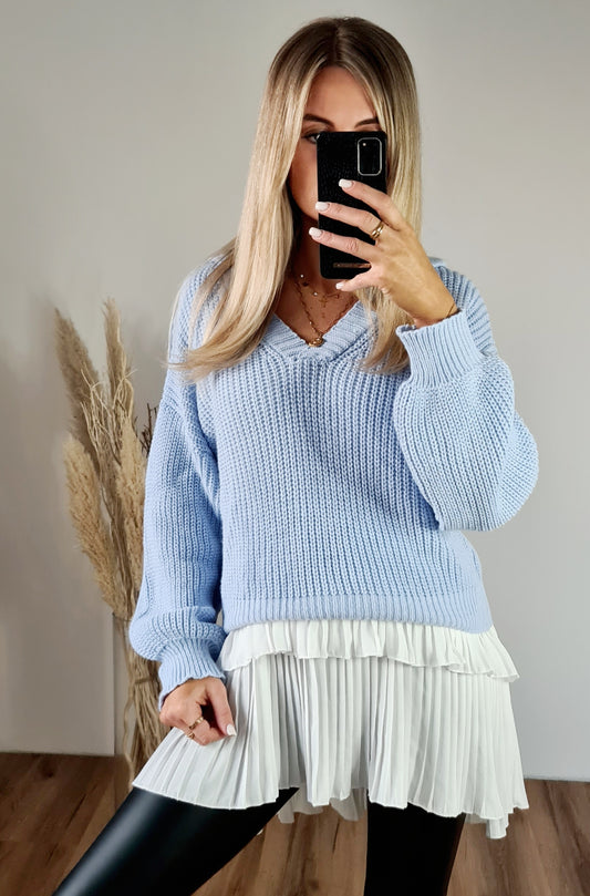 Strickpullover mit Polokragen Penny -  hellblau