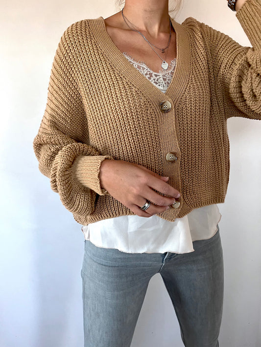 Cardigan Ella mit Knopfleiste - cognac