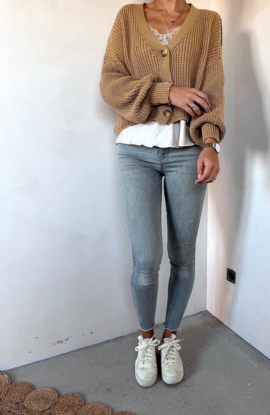Cardigan Ella mit Knopfleiste - cognac