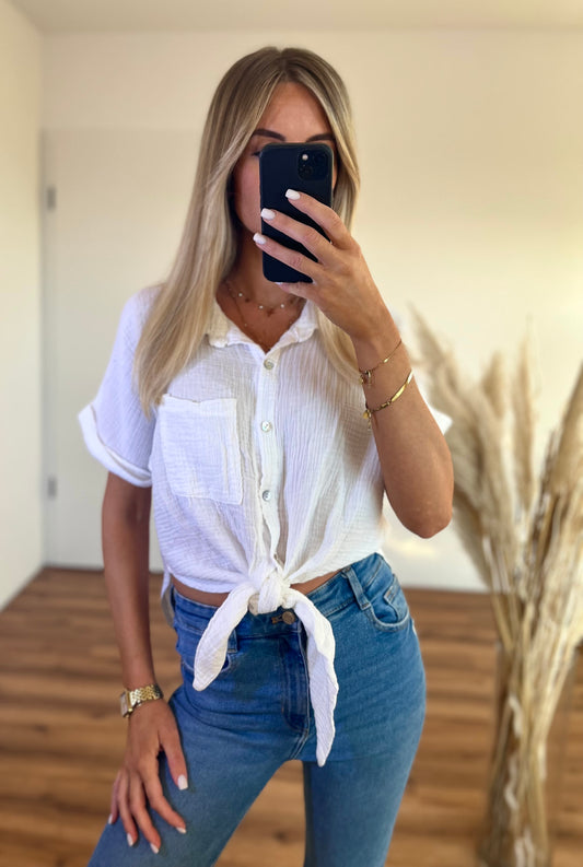Kurze Musselin-Bluse Liv - weiß