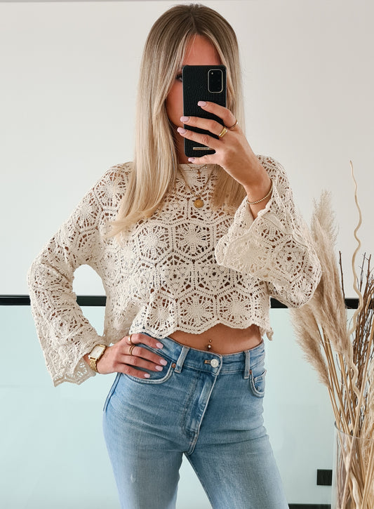 Häkelbluse Delia - beige